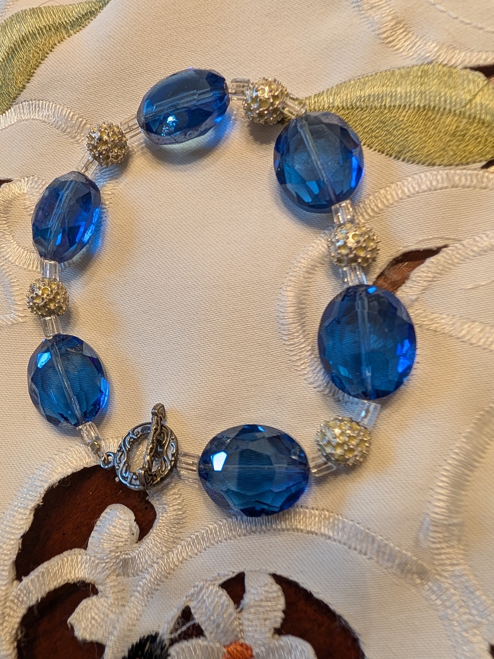 Hand Crafted Royal Blue Faceted Crystal Glass Beaded Bracelet